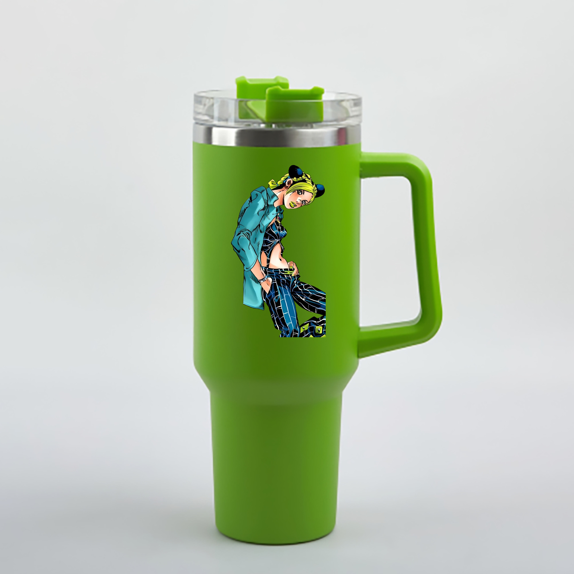 （画像用） "ジョジョの奇妙な冒険 くうじょう ジョリーン JoJo's Bizarre Adventure Jolyne Cujoh " 1200mL車用タンブラー - クリスタルステッカー（プラスチックストロー付き）